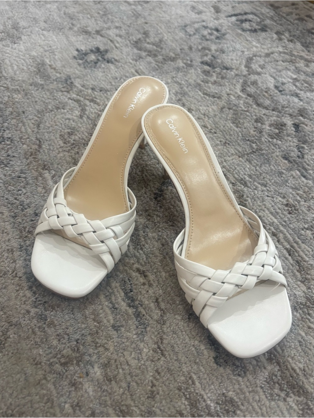 Calvin Klein White Braided Slide Mules